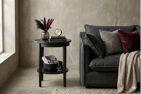 RAYNA YUVARLAK YAN SEHPA, SİYAH, 48X48X60 CM