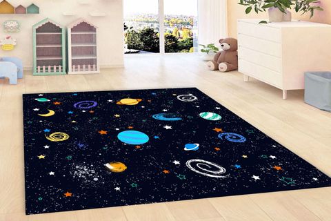 JUNGLE SİYAH TABANLI UZAY DESENLİ DİJİTAL BASKILI HALI 150X230