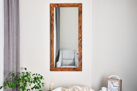 DFN WOOD LİGNA DİKDÖRTGEN CEVİZ RENGİ AHŞAP DEKORATİF AYNA, 130X60 CM