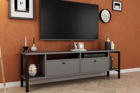 BELİNDA TV ÜNİTESİ, METAL AYAKLI, ANTRASİT, 180 CM