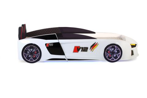 AUDİ FULL LEDLİ KUMANDALI VE MÜZİKLİ ARABALI YATAK, BEYAZ