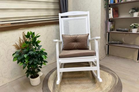ASEDİA VERANDA HASIRLI MİNDERLİ SALLANAN SANDALYE, KAHVERENGİ, LAKE AYAK