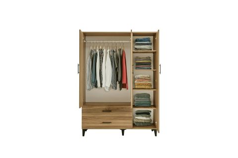 BLESK AYNALI ÇEKMECELİ GARDIROP, CEVİZ, 3 KAPAKLI