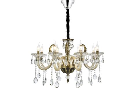 LAMPALUX METAL GÖVDELİ KLASİK 8 KOLLU CAM AVİZE ANTİK SARI 75 CM
