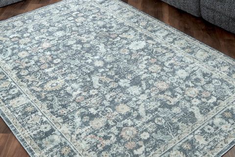 MAVİ VE ANTRASİT ESKİTME DESENLİ VİNTAGE HALI, 272X366