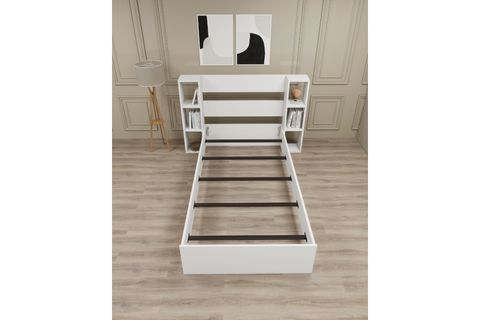 SMART RAFLI KİTAPLIKLI TEK KİŞİLİK KARYOLA, BEYAZ, 90X190