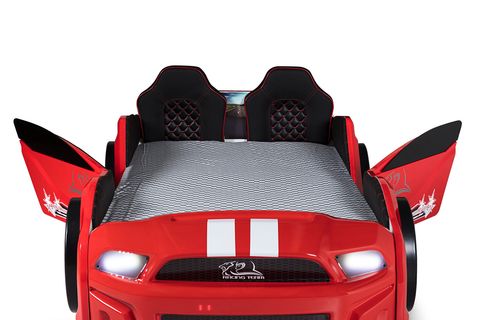 MUSTANG ARABALI FULL LEDLİ KUMANDALI MÜZİKLİ YATAK KIRMIZI