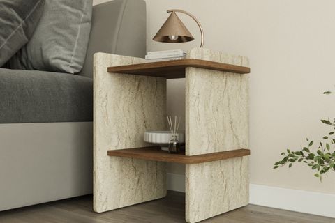 OLLA 2 RAFLI DEKORATİF CEVİZ DESEN KOMİDİN YAN SEHPA