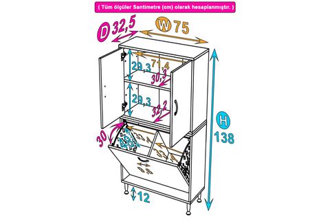 İLKİM ALT MODÜL SEPET ÜST MODÜL KAPAKLI BANYO DOLABI, 75 CM