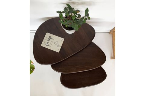 DOĞAL MASİF AHŞAP DAMLA SEHPA SETİ, ÜÇLÜ, CEVİZ