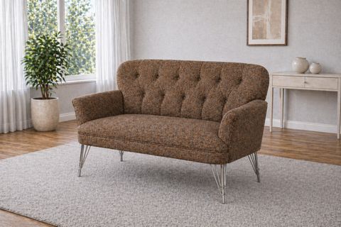 PUFY KOLLU İKİLİ KOLTUK, KAHVERENGİ, METAL KROM AYAK