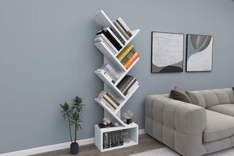 ERİNE ZİKZAK KİTAPLIK, MAT BEYAZ, 8 RAFLI