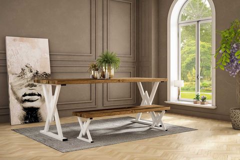 WOODESK KASIM MASİF CEVİZ RENK 200X80 BANKLI YEMEK MASASI CPT7577-200