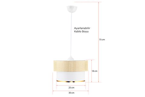 EVLİGHT VİP HAZERAN RATTAN 2 KATLI SARKIT AVİZE, BEYAZ KREM, GOLD DETAYLI
