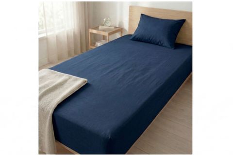 MAKİ HOME ÇİFT KİŞİLİK LASTİKLİ ÇARŞAF VE YASTIK KILIFI SETİ, LACİVERT, 160X200, 50X70