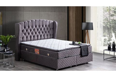NİCE BAZA BAŞLIK VE REAL PEDLİ YATAK SETİ, ANTRASİT GRİ, 180X200