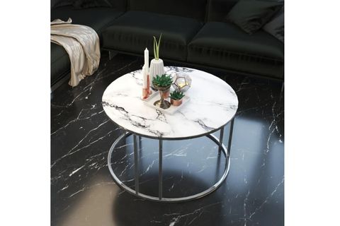 TUBİHOME SEHPA TAKIMI, GÜMÜŞ, BEYAZ MERMER