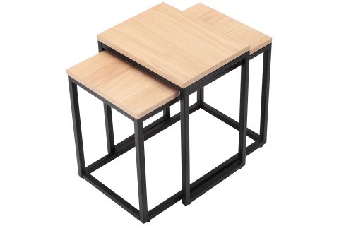 ALİX SİYAH METAL AHŞAP İKİLİ YAN SEHPA