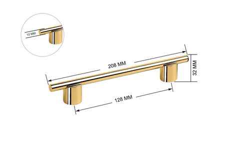 ZİRVE TOMRUK ALÜMİNYUM KULP, ALTIN, 128 MM
