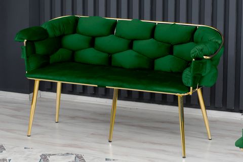 VİANEM BALON ÇAY SETİ KOLTUK TAKIMI, GOLD METAL AYAK, YEŞİL