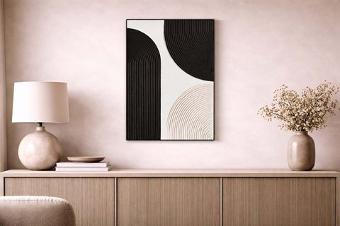 SİYAH VE BEJ TEMALI SOYUT ÇİZGİSEL DESENLER ORİJİNAL YAĞLI BOYA TABLO