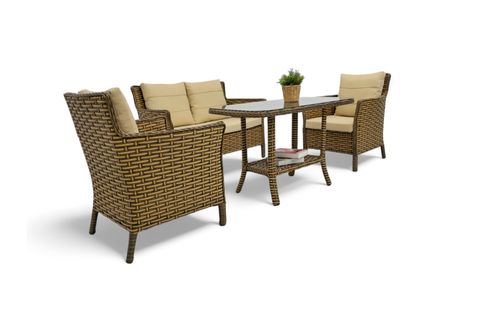 LENTA RATTAN İKİLİ BAHÇE MOBİLYASI, KAHVERENGİ