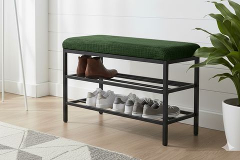LUXE KETEN KUMAŞLI PUF AYAKKABILIK BENCH, YEŞİL