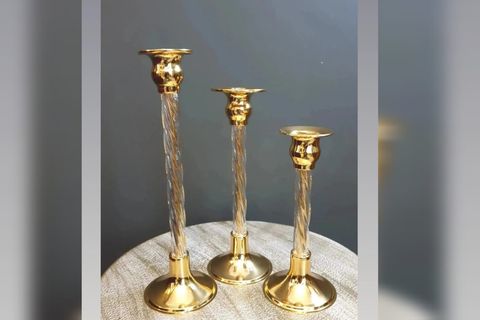 CALİSTA CAM GÖVDELİ ÜÇ BOY METAL ŞAMDAN, GOLD