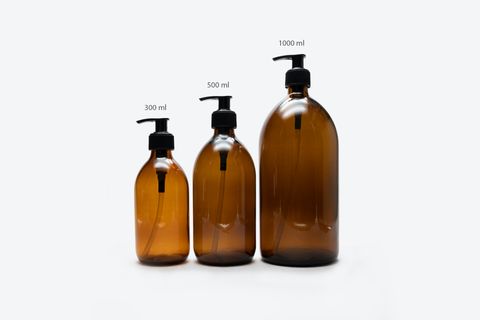 TRİCHİ DESİGN 300ML 3D HAND WASH ETİKETLİ AMBER CAM SIVI SABUNLUK