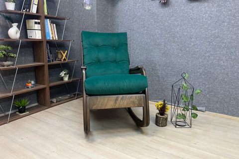 KONTES SALLANAN SANDALYE, ZÜMRÜT YEŞİL, CEVİZ AHŞAP AYAK