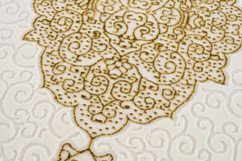 SADE GÖBEKLİ ÇERÇEVELİ KREM GOLD RENK MODERN OTURMA ODASI VE SALON HALISI 150X233