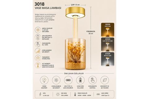 ÖZCAN AYDINLATMA VASE MASA LAMBASI SARI, 3018-03