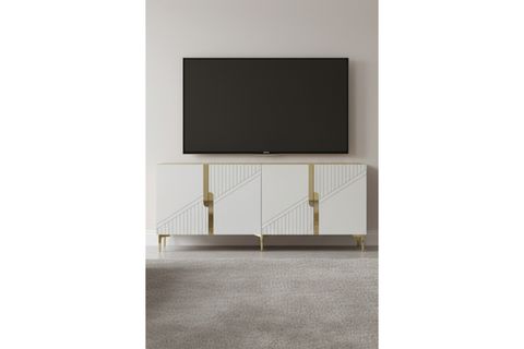 EVVA KONSOL VE TV SEHPASI, SAFİRMEŞE BEYAZ GOLD, 180 CM