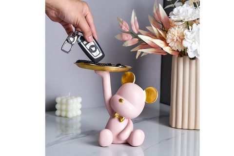 TABAK TUTAN AYICIK BİBLO SUNUMLUK, PEMBE