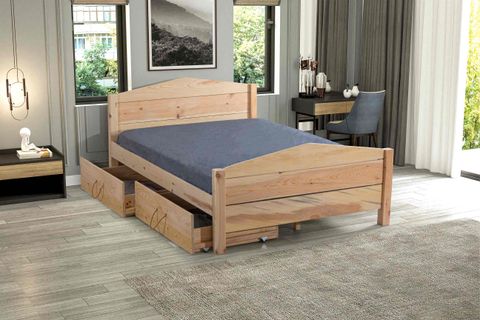ALP MİLANO 4 ÇEKMECELİ MASİF ÇAM AHŞAP KARYOLA, DOĞAL, 120X200