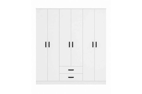 YAMAN GARDIROP, MAT BEYAZ, 6 KAPAKLI 2 ÇEKMECELİ