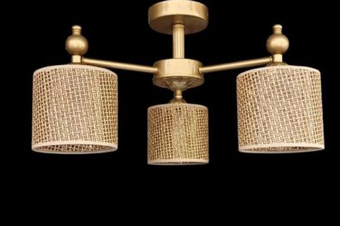 ÜÇ KOLLU DRONE PLAFONYER AVİZE ESKİTME STATİK BOYALI RATTAN KAHVERENGİ ŞAPKALI