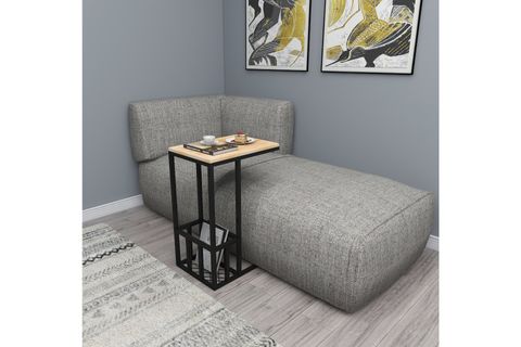 WOODFACE PRAG DOĞAL AHŞAP YAN SEHPA, METAL AYAKLI, DOĞAL