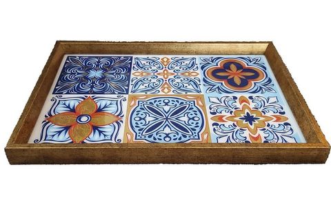 ARTE CASERO CAM BASKI RENKLİ MOZAİK TEPSİ 32X46 CM