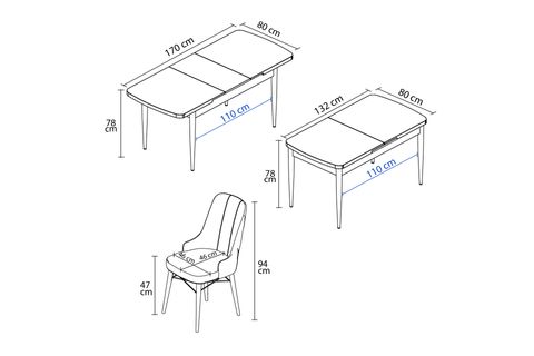 ROVENA MONA AÇILABİLİR MUTFAK MASASI TAKIMI, BEYAZ DESEN, MÜRDÜM, 132X80