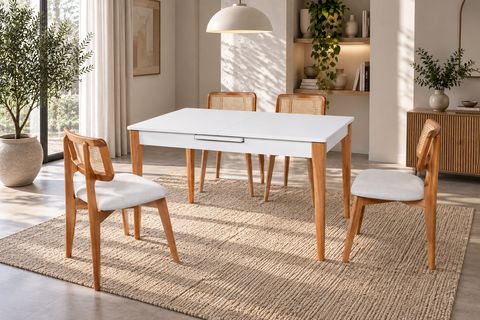 PARİS MASA ZİON SANDALYE, BEYAZ, NATURAL, 110X70