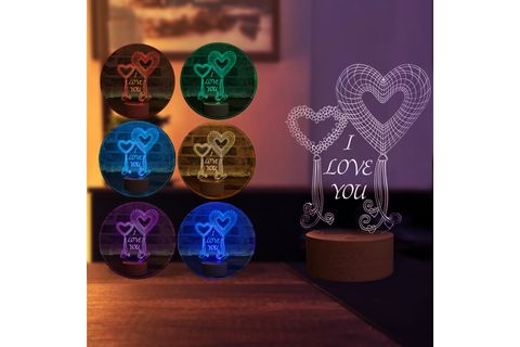 BYLAMP AHŞAP TABANLI LED MASA LAMBASI, İKİ KALP SENİ SEVİYORUM