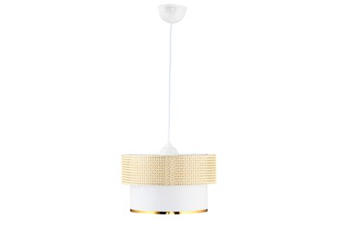 EVLİGHT VİP HAZERAN RATTAN 2 KATLI SARKIT AVİZE, BEYAZ KREM, GOLD DETAYLI