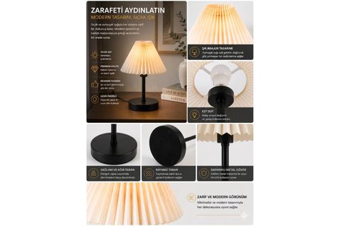 RUMELİ DOKUNMATİK SİYAH PİLELİ KREM ABAJURLU MASA LAMBASI