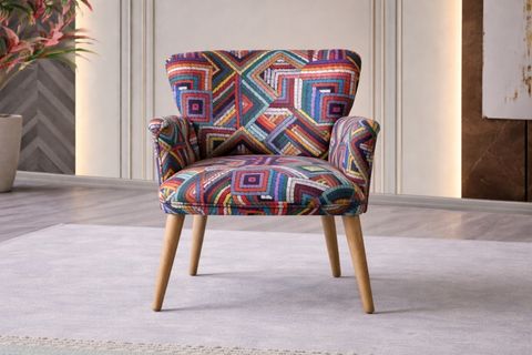 İDEAL KOLLU TEKLİ BERJER, ETNİK DESEN, CEVİZ AYAK