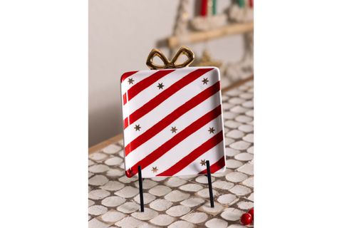 THE MİA FİYONK FİGÜRLÜ SERVİS TABAĞI BEYAZ ÇİZGİLİ 22X17CM