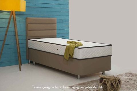 VİYANA BAZA BAŞLIK VE YATAK SETİ, KOYU BEJ, 100X200