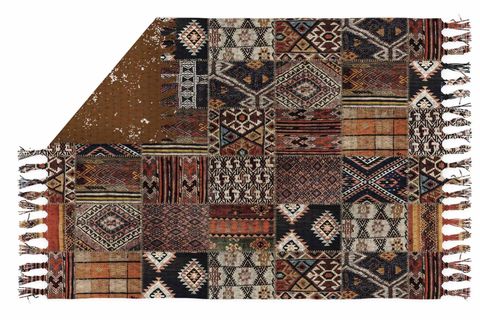 ELSE KAHVE ANADOLU ETNİK DESENLİ KARA TEZGAH DOKUMA ÇİFT TARAFLI YIKANABİLİR KİLİM 120X180