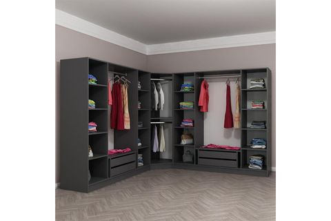 KALEPLUS 9 KAPAKLI 4 ÇEKMECELİ KÖŞE DOLAP ANTRASİT MEBRAN ANTRASİT ÇİZGİLİ 190CM