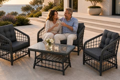 ATAKUM 4 KİŞİLİK MİNDERLİ RATTAN BAHÇE BALKON OTURMA GRUBU, ANTRASİT